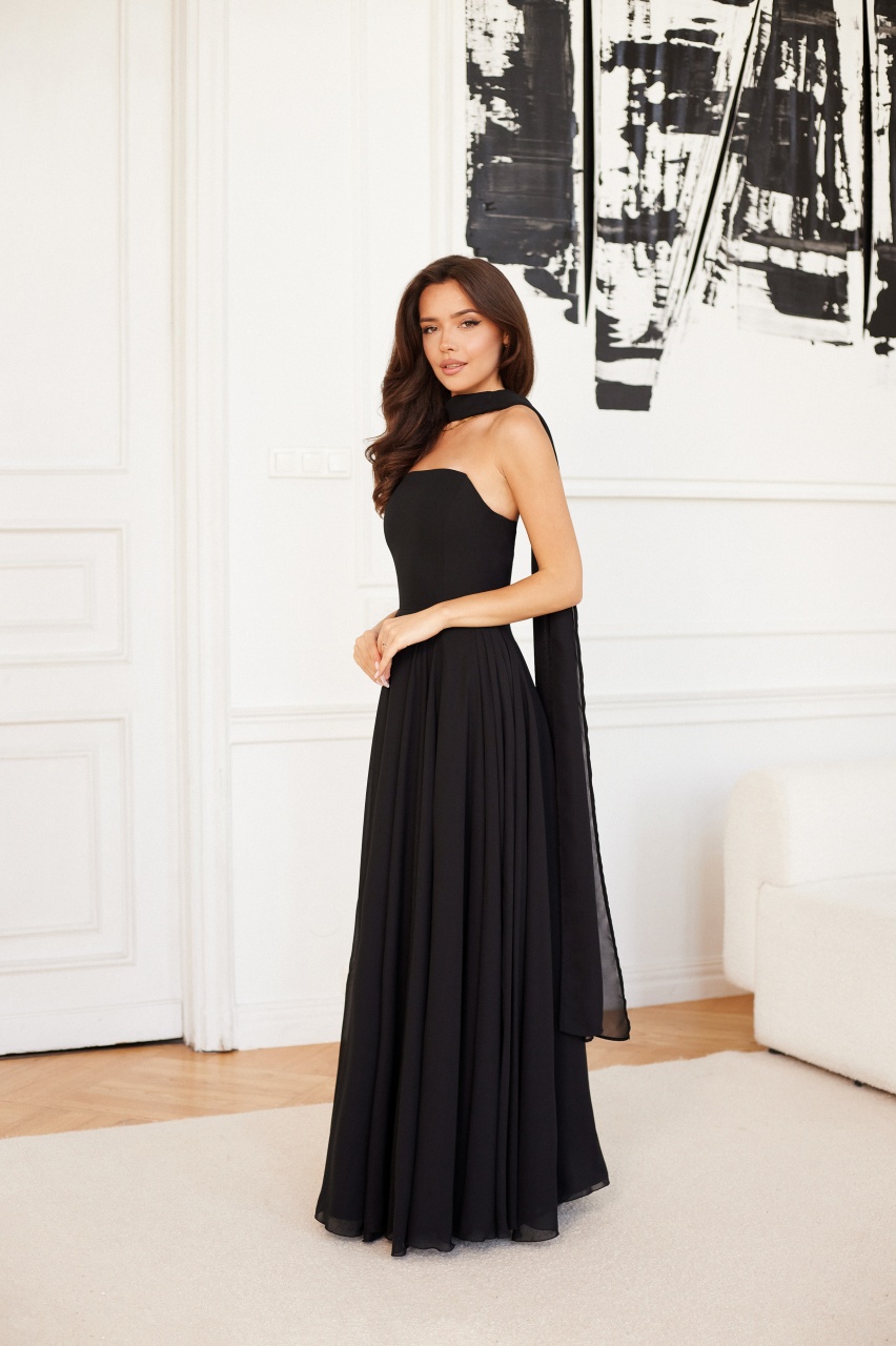 JULIETTE -  czarna, idealna na studniówkę sukienka maxi, szyfonowa - Cocktail Shock zdjęcie 1
