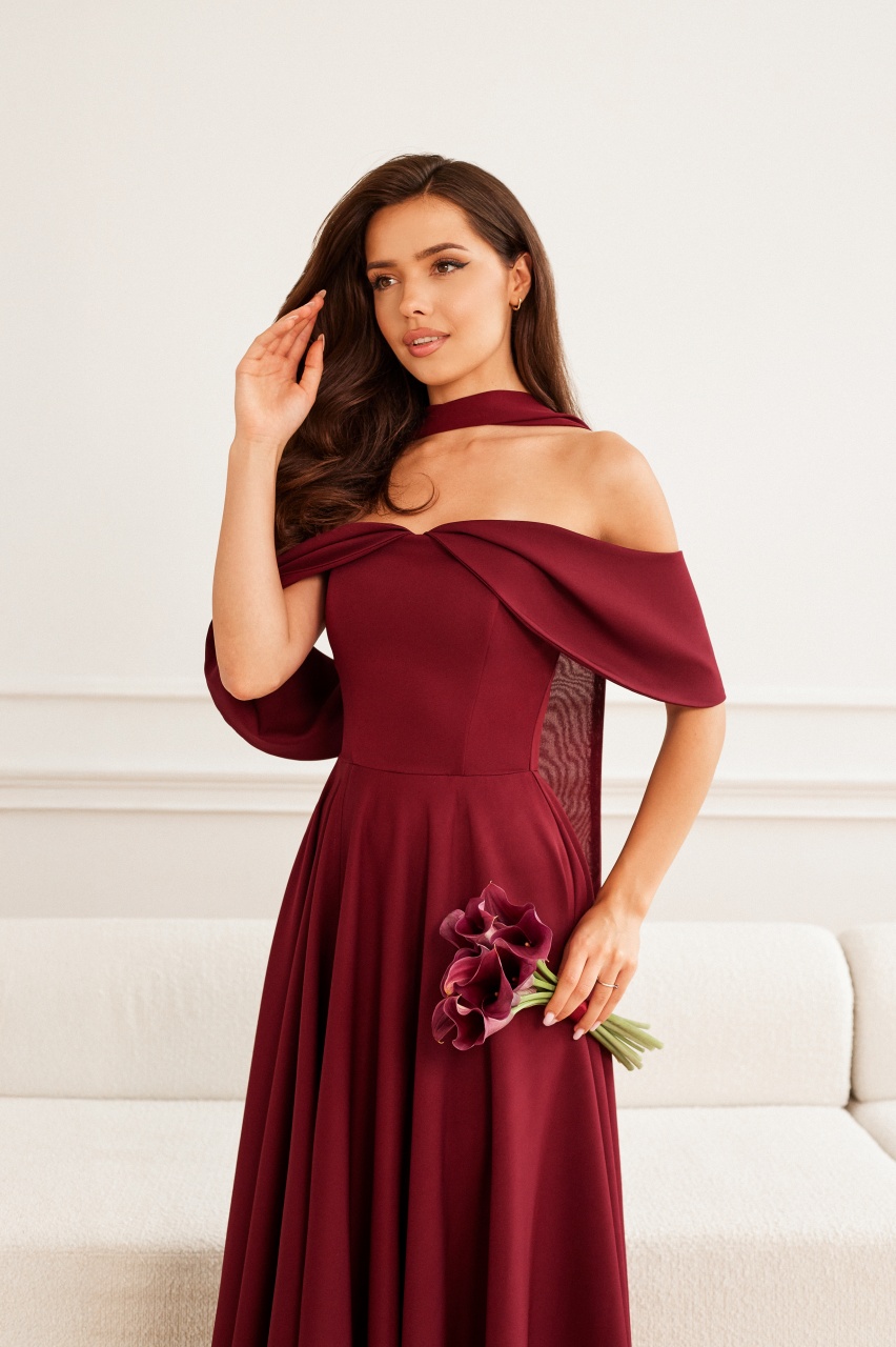 MARTHA maxi - urocza i delikatna suknia maxi w kolorze bordowym - Cocktail Shock zdjęcie 3