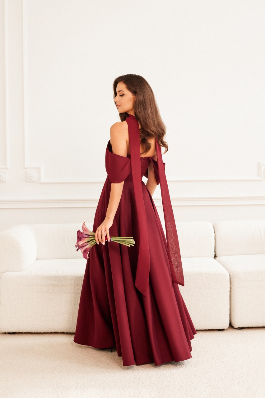 MARTHA maxi - urocza i delikatna suknia maxi w kolorze bordowym - Cocktail Shock zdjęcie 4