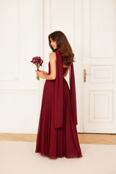 szeroki SZAL - bordowy szyfonowy szal, idealny dodatek do sukienki