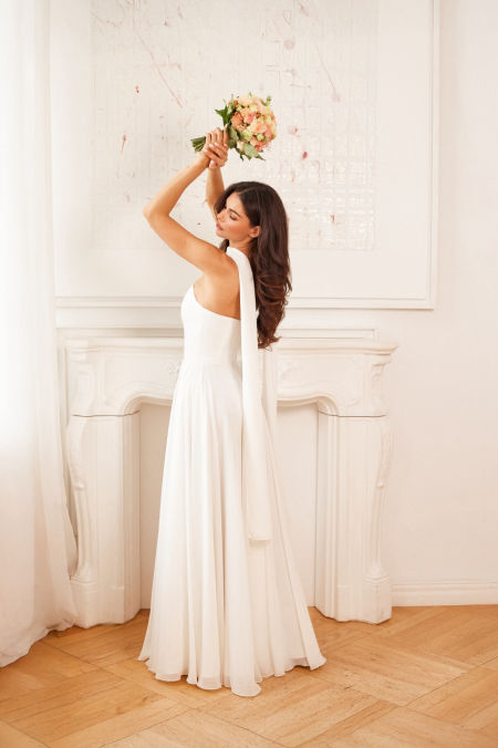 szeroki SZAL - ślubny ecru szyfonowy szal, idealny dodatek do sukienki 