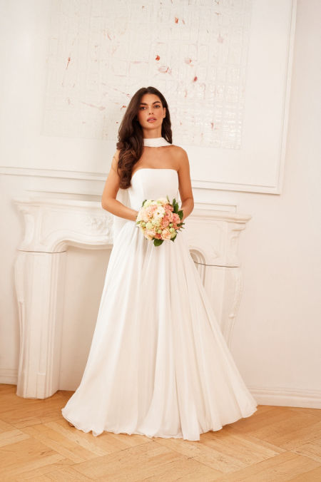 szeroki SZAL - ślubny ecru szyfonowy szal, idealny dodatek do sukienki 