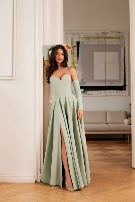 COMELY - gorsetowa sukienka z rozporkiem w komplecie w rękawiczkami w kolorze szałwi