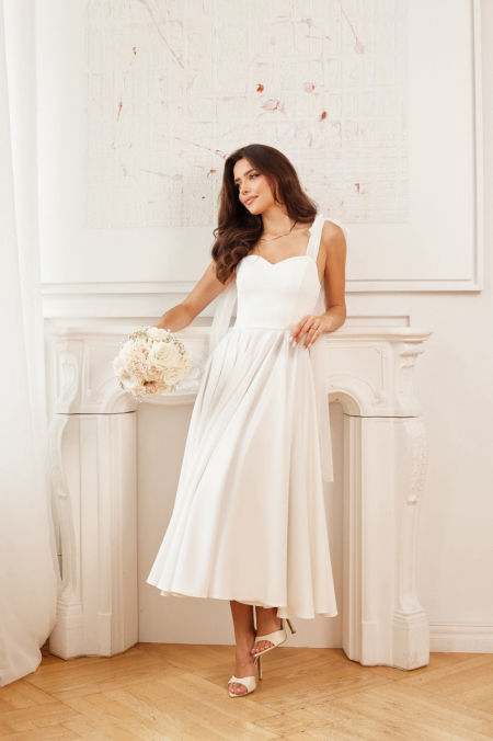 MARLENE - sukienka ecru midi idealna na ślub cywilny