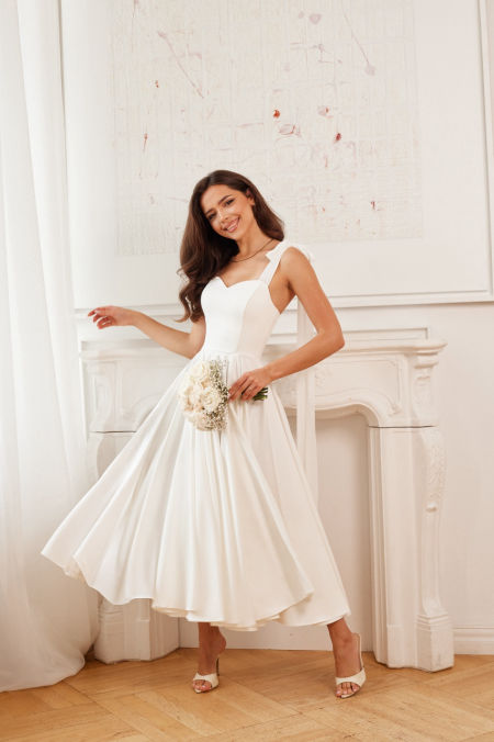 MARLENE - sukienka ecru midi idealna na ślub cywilny
