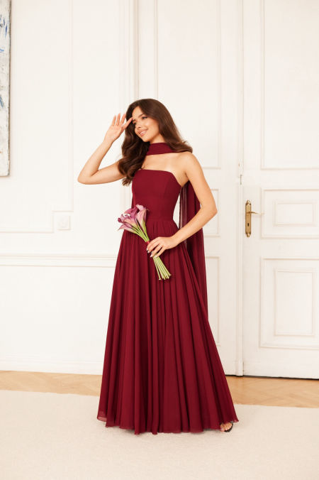 JULIETTE - efektowna, szyfonowa sukienka maxi  z podwójnego koła z szalem