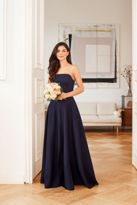 KATE - granatowa suknia z delikatnym, usztywnionym gorsetem