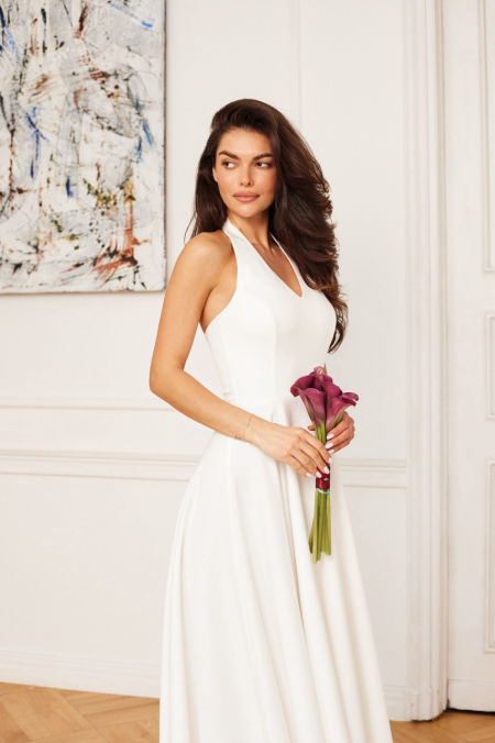 CLEO - rozkloszowana sukienka zakładana na szyję ślubna