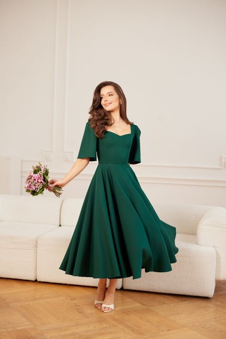 MADELINE - urocza sukienka midi z delikatnym rękawkiem