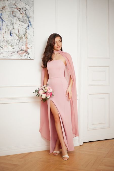 AMELIA - dopasowana sukienka maxi w kolorze brudnego różu