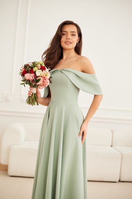 MARTHA maxi - urocza i delikatna suknia  w kolorze szałwiowym