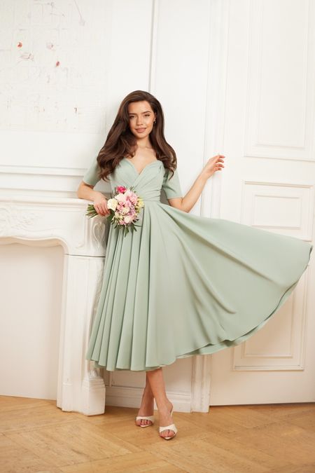 ALEKSANDRA - drapowana sukienka z delikatnym rękawkiem