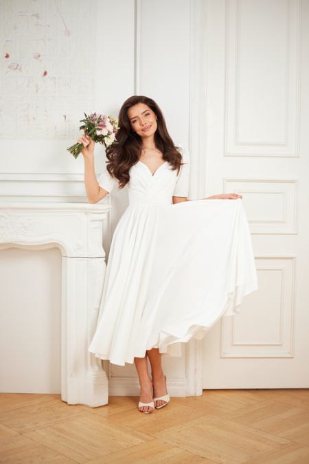 ALEKSANDRA - drapowana sukienka z podwójnego koła w kolorze ecru