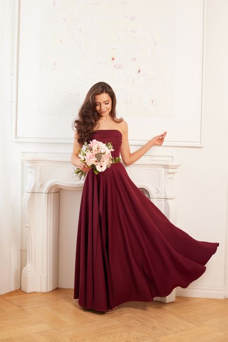 MIA - bordowa sukienka na wesele z gorsetem