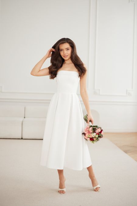 OCTAVIA - sukienka z zakładką o długości midi na ślub