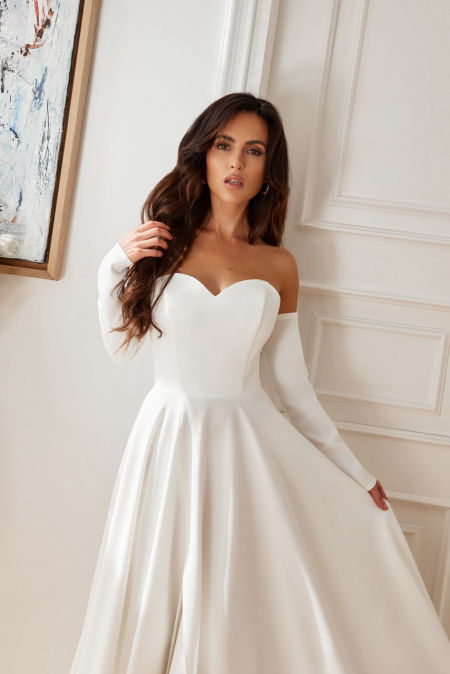 COMELY - gorsetowa suknia ślubna z rękawiczkami w zestawie