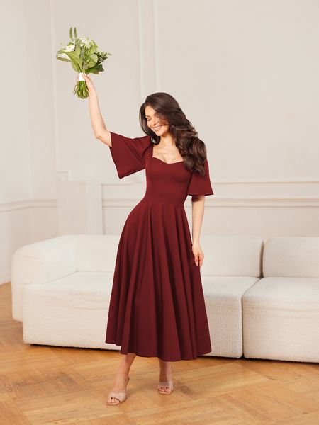 MADELINE - delikatna sukienka midi z delikatnym rękawkiem