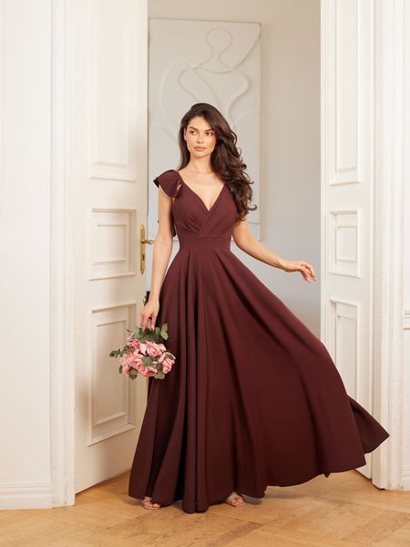 ROZALIA - suknia na regulowanych ramiączkach z rozporkiem i falbanką